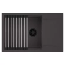 HD Onyx Antracit 78-XL egymedencés mosogatótálca szett, acél csepegtetőráccsal, csepegtetőtálcával, matt antracit színben, matt fekete leeresztő szifonnal