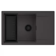 HD Onyx Antracit 78-XL egymedencés mosogatótálca szett, matt fekete csepegtetőkosárral, csepegtetőtálcával, matt antracit színben, matt fekete leeresztő szifonnal