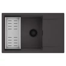 HD Onyx Antracit 78-XL egymedencés mosogatótálca szett, acél csepegtetőkosárral, csepegtetőtálcával, matt antracit színben, matt fekete leeresztő szifonnal