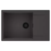 HD Onyx Antracit 78-XL egymedencés mosogatótálca, csepegtetőtálcával, matt antracit színben, matt fekete leeresztő szifonnal