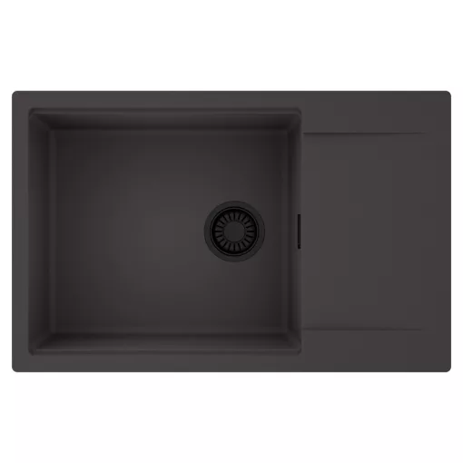 HD Onyx Antracit 78-XL egymedencés mosogatótálca, csepegtetőtálcával, matt antracit színben, matt fekete leeresztő szifonnal
