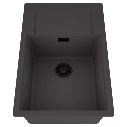 HD Onyx Antracit 78-XL egymedencés mosogatótálca, csepegtetőtálcával, matt antracit színben, matt fekete leeresztő szifonnal