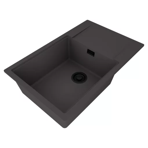 HD Onyx Antracit 78-XL egymedencés mosogatótálca, csepegtetőtálcával, matt antracit színben, matt fekete leeresztő szifonnal