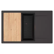 HD Onyx Antracit 78-XL egymedencés gránit mosogatótálca szett, csepegtetőtálcával, vágódeszkával, matt fekete csepegtetőkosárral, matt antracit színben, szálcsiszolt réz leeresztő szifonnal