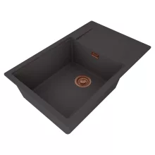 HD Onyx Antracit 78-XL egymedencés gránit mosogatótálca, vágódeszkával, matt antracit színben, szálcsiszolt réz leeresztő szifonnal