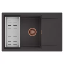 HD Onyx Antracit 78-XL egymedencés mosogatótálca szett, acél csepegtetőkosárral, csepegtetőtálcával, matt antracit színben, szálcsiszolt réz leeresztő szifonnal