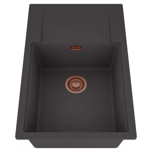 HD Onyx Antracit 78-XL egymedencés mosogatótálca, csepegtetőtálcával, matt antracit színben, szálcsiszolt réz leeresztő szifonnal
