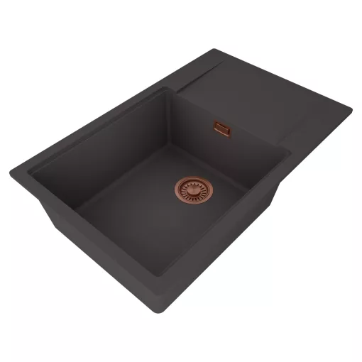 HD Onyx Antracit 78-XL egymedencés mosogatótálca, csepegtetőtálcával, matt antracit színben, szálcsiszolt réz leeresztő szifonnal