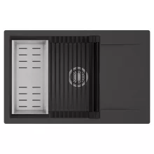 HD Onyx Antracit 78-XL egymedencés mosogatótálca szett, matt fekete csepegtetőráccsal és krómozott kosárral, csepegtetőtálcával, matt antracit színben