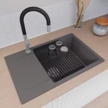 HD Onyx Antracit 78-XL egymedencés mosogatótálca szett, matt fekete csepegtetőráccsal, csepegtetőtálcával, matt antracit színben