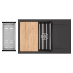   HD Onyx Antracit 78-XL egymedencés gránit mosogatótálca szett, csepegtetőtálcával, vágódeszkával, acél csepegtetőráccsal és kosárral, matt antracit színben