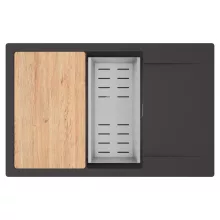 HD Onyx Antracit 78-XL egymedencés gránit mosogatótálca szett, csepegtetőtálcával, vágódeszkával, acél csepegtetőkosárral, matt antracit színben