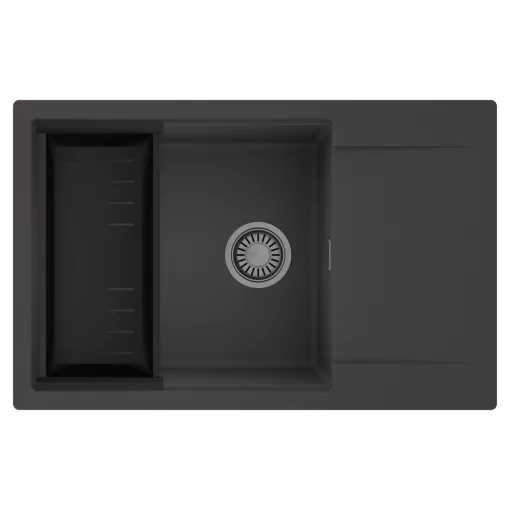 HD Onyx Antracit 78-XL egymedencés mosogatótálca szett, matt fekete csepegtetőkosárral, csepegtetőtálcával, matt antracit színben