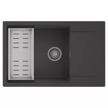 HD Onyx Antracit 78-XL egymedencés mosogatótálca szett, acél csepegtetőkosárral, csepegtetőtálcával, matt antracit színben