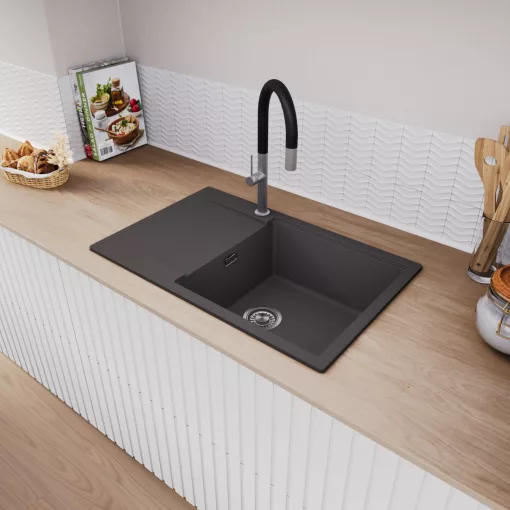 HD Onyx Antracit 78-XL egymedencés mosogatótálca, csepegtetőtálcával, matt antracit színben