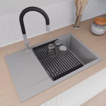 HD Onyx Grey 78-XL egymedencés mosogatótálca szett, matt fekete csepegtetőráccsal és kosárral, csepegtetőtálcával, alpesi szürke színben, szálcsiszolt króm leeresztő szifonnal