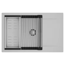 HD Onyx Grey 78-XL egymedencés mosogatótálca szett, acél csepegtetőráccsal és kosárral, csepegtetőtálcával, alpesi szürke színben, szálcsiszolt króm leeresztő szifonnal