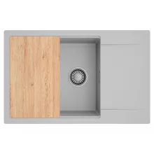 HD Onyx Grey 78-XL egymedencés gránit mosogatótálca, vágódeszkával, alpesi szürke színben, szálcsiszolt króm leeresztő szifonnal