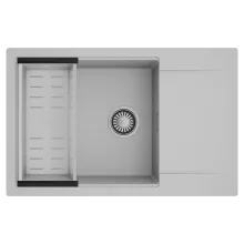 HD Onyx Grey 78-XL egymedencés mosogatótálca szett, acél csepegtetőkosárral, csepegtetőtálcával, alpesi szürke színben, szálcsiszolt króm leeresztő szifonnal