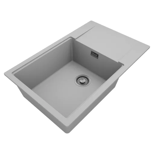 HD Onyx Grey 78-XL egymedencés mosogatótálca, csepegtetőtálcával, alpesi szürke színben, szálcsiszolt króm leeresztő szifonnal