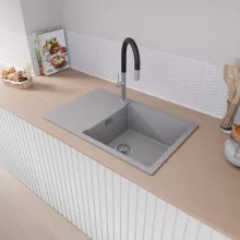 HD Onyx Grey 78-XL egymedencés mosogatótálca, csepegtetőtálcával, alpesi szürke színben, szálcsiszolt króm leeresztő szifonnal