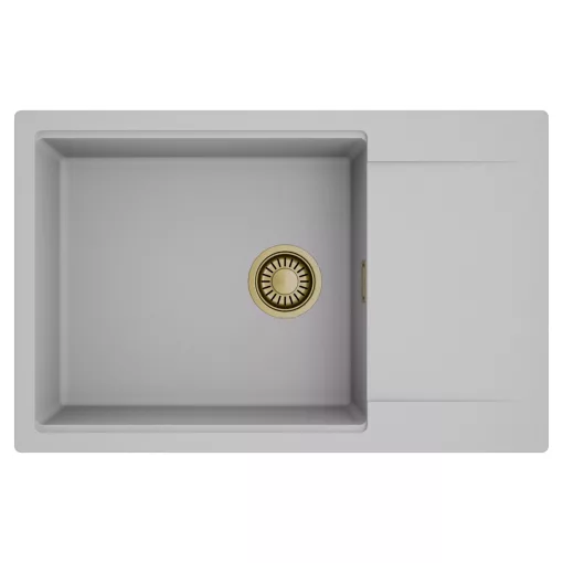 HD Onyx Grey 78-XL egymedencés mosogatótálca, csepegtetőtálcával, alpesi szürke színben, szálcsiszolt arany leeresztő szifonnal