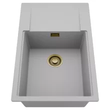 HD Onyx Grey 78-XL egymedencés mosogatótálca, csepegtetőtálcával, alpesi szürke színben, szálcsiszolt arany leeresztő szifonnal