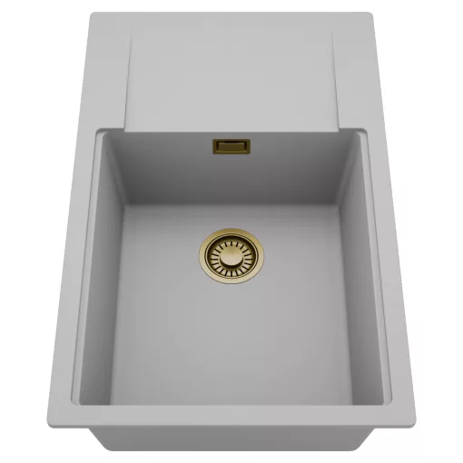 HD Onyx Grey 78-XL egymedencés mosogatótálca, csepegtetőtálcával, alpesi szürke színben, szálcsiszolt arany leeresztő szifonnal