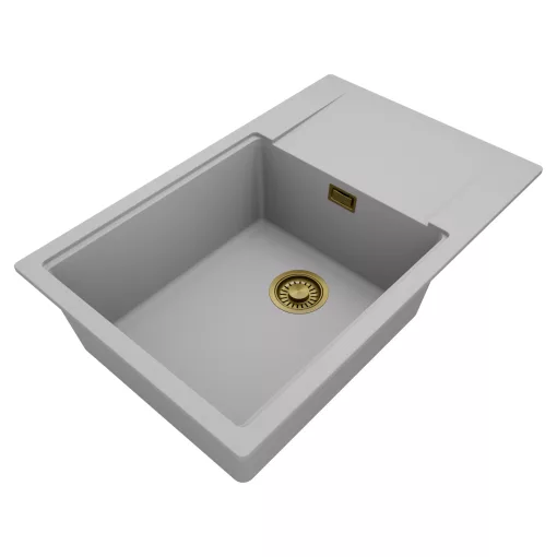 HD Onyx Grey 78-XL egymedencés mosogatótálca, csepegtetőtálcával, alpesi szürke színben, szálcsiszolt arany leeresztő szifonnal
