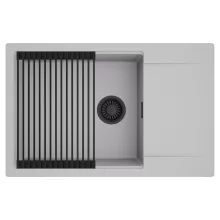 HD Onyx Grey 78-XL egymedencés mosogatótálca szett, matt fekete csepegtetőráccsal, csepegtetőtálcával, alpesi szürke színben, matt fekete leeresztő szifonnal