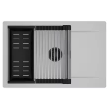 HD Onyx Grey 78-XL egymedencés mosogatótálca szett, acél csepegtetőráccsal és matt fekete kosárral, csepegtetőtálcával, alpesi szürke színben, matt fekete leeresztő szifonnal