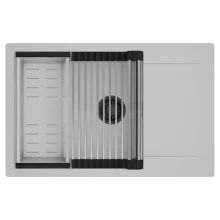 HD Onyx Grey 78-XL egymedencés mosogatótálca szett, acél csepegtetőráccsal és kosárral, csepegtetőtálcával, alpesi szürke színben, matt fekete leeresztő szifonnal