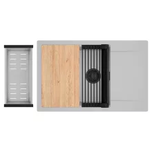 HD Onyx Grey 78-XL egymedencés gránit mosogatótálca szett, csepegtetőtálcával, vágódeszkával, matt fekete csepegtetőráccsal és krómozott kosárral, alpesi szürke színben, matt fekete leeresztő szifonnal