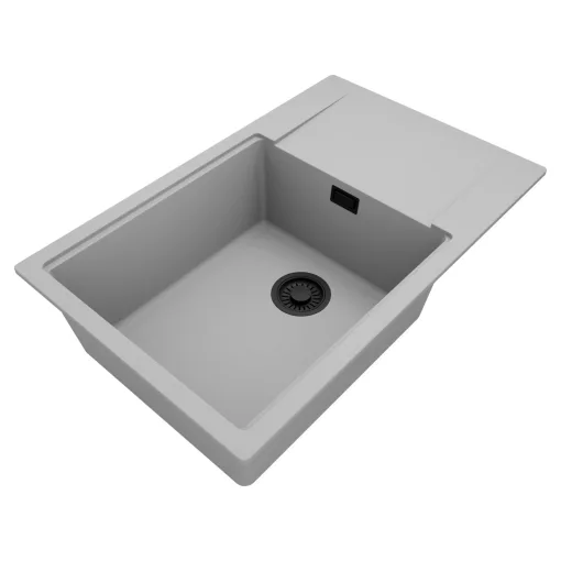 HD Onyx Grey 78-XL egymedencés gránit mosogatótálca, vágódeszkával, alpesi szürke színben, matt fekete leeresztő szifonnal