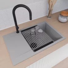 HD Onyx Grey 78-XL egymedencés mosogatótálca szett, acél csepegtetőráccsal, csepegtetőtálcával, alpesi szürke színben, matt fekete leeresztő szifonnal