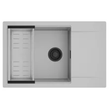 HD Onyx Grey 78-XL egymedencés mosogatótálca szett, acél csepegtetőkosárral, csepegtetőtálcával, alpesi szürke színben, matt fekete leeresztő szifonnal