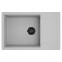 HD Onyx Grey 78-XL egymedencés mosogatótálca, csepegtetőtálcával, alpesi szürke színben, matt fekete leeresztő szifonnal