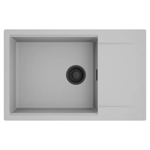 HD Onyx Grey 78-XL egymedencés mosogatótálca, csepegtetőtálcával, alpesi szürke színben, matt fekete leeresztő szifonnal