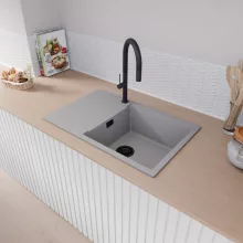 HD Onyx Grey 78-XL egymedencés mosogatótálca, csepegtetőtálcával, alpesi szürke színben, matt fekete leeresztő szifonnal