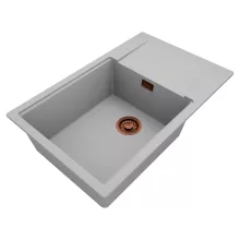 HD Onyx Grey 78-XL egymedencés gránit mosogatótálca, vágódeszkával, alpesi szürke színben, szálcsiszolt réz leeresztő szifonnal