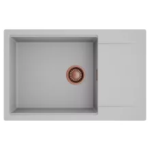 HD Onyx Grey 78-XL egymedencés mosogatótálca, csepegtetőtálcával, alpesi szürke színben, szálcsiszolt réz leeresztő szifonnal