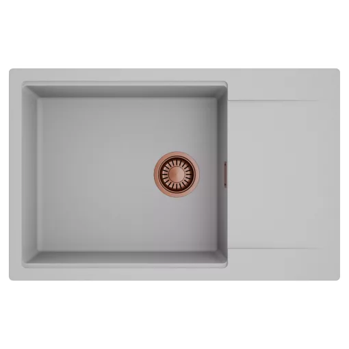 HD Onyx Grey 78-XL egymedencés mosogatótálca, csepegtetőtálcával, alpesi szürke színben, szálcsiszolt réz leeresztő szifonnal