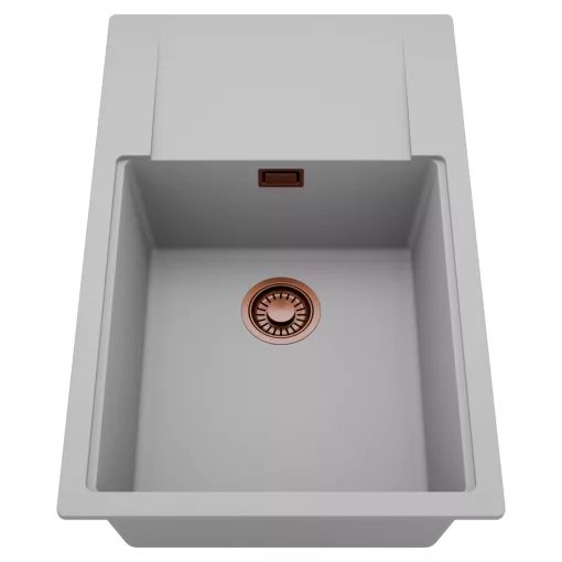 HD Onyx Grey 78-XL egymedencés mosogatótálca, csepegtetőtálcával, alpesi szürke színben, szálcsiszolt réz leeresztő szifonnal
