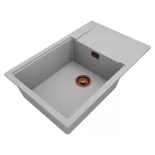 HD Onyx Grey 78-XL egymedencés mosogatótálca, csepegtetőtálcával, alpesi szürke színben, szálcsiszolt réz leeresztő szifonnal