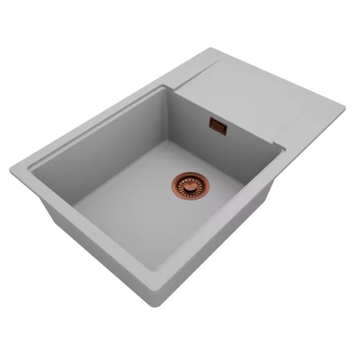 HD Onyx Grey 78-XL egymedencés mosogatótálca, csepegtetőtálcával, alpesi szürke színben, szálcsiszolt réz leeresztő szifonnal