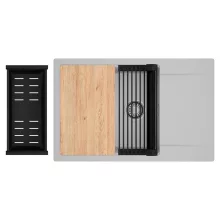 HD Onyx Grey 78-XL egymedencés gránit mosogatótálca szett, csepegtetőtálcával, vágódeszkával, matt fekete csepegtetőráccsal és kosárral, alpesi szürke színben