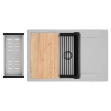 HD Onyx Grey 78-XL egymedencés gránit mosogatótálca szett, csepegtetőtálcával, vágódeszkával, matt fekete csepegtetőráccsal és krómozott kosárral, alpesi szürke színben