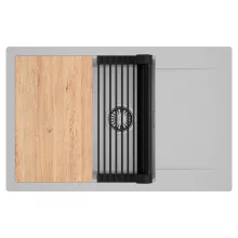 HD Onyx Grey 78-XL egymedencés gránit mosogatótálca szett, csepegtetőtálcával, vágódeszkával, matt fekete csepegtetőráccsal, alpesi szürke színben