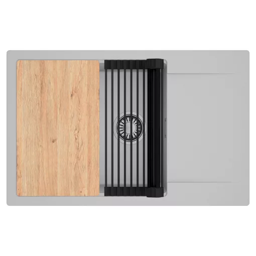 HD Onyx Grey 78-XL egymedencés gránit mosogatótálca szett, csepegtetőtálcával, vágódeszkával, matt fekete csepegtetőráccsal, alpesi szürke színben