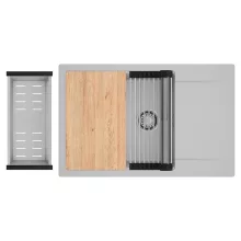 HD Onyx Grey 78-XL egymedencés gránit mosogatótálca szett, csepegtetőtálcával, vágódeszkával, acél csepegtetőráccsal és kosárral, alpesi szürke színben